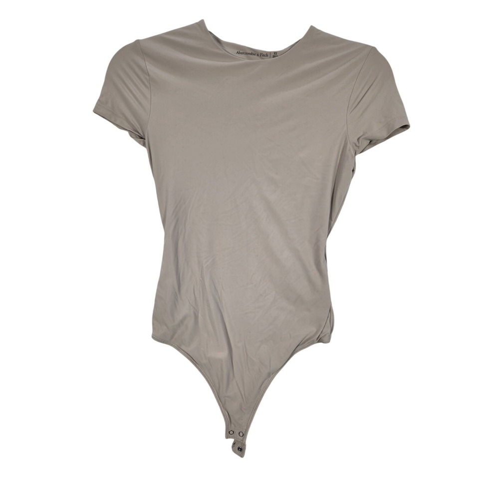 Abercrombie & Fitch Bodysuit Womens XS Tan Short Sleeve Crew Neck Stretch Basic